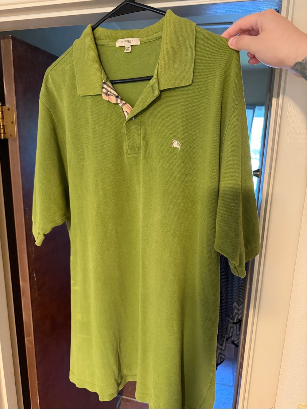 Burberry Men’s Olive Green Polo with Check Trim